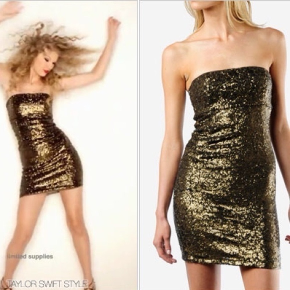Alice + Olivia Taylor Swift Nicolette Strapless Sequin Mini Dress in Gold (122)